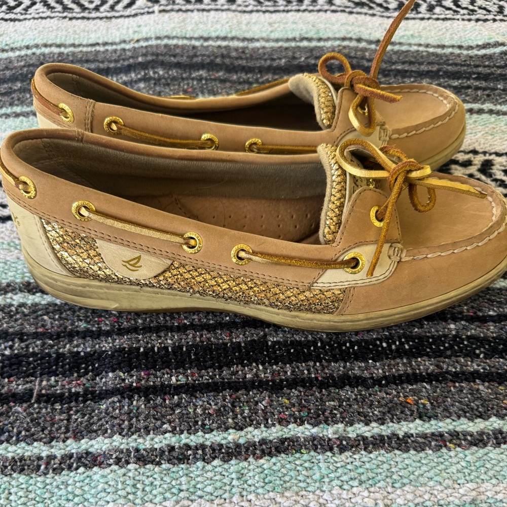 Sperry Angelfish Metallic Python Leather Boat Shoes Womens 7.5